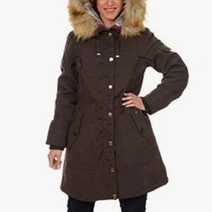 1 Madison expedition Brown Parka coat with Faux Fur hood